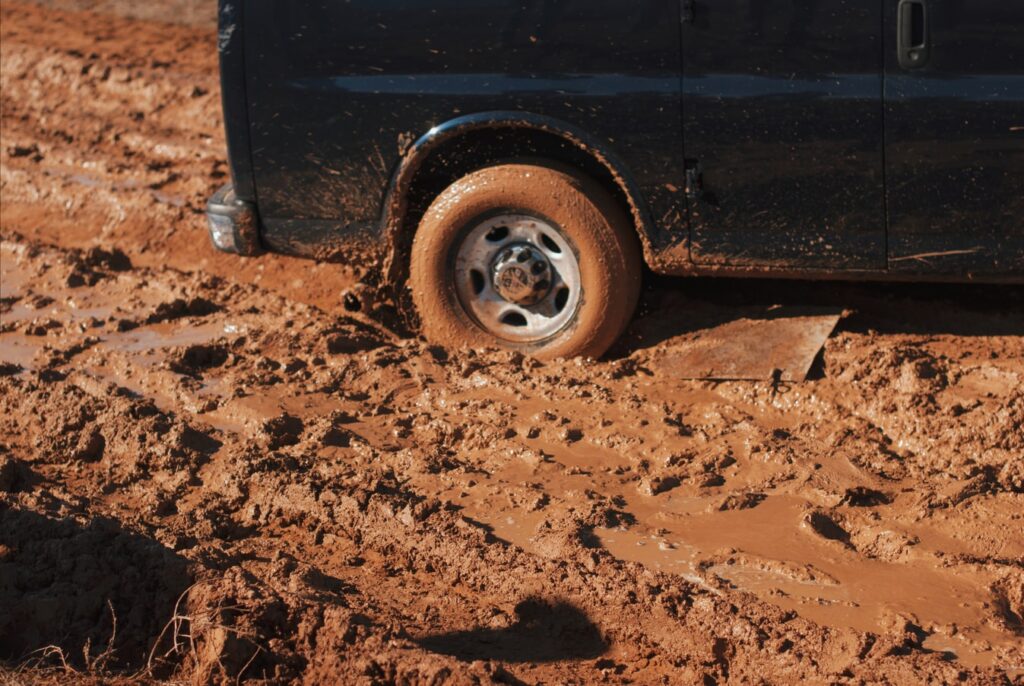 Van stuck in mud