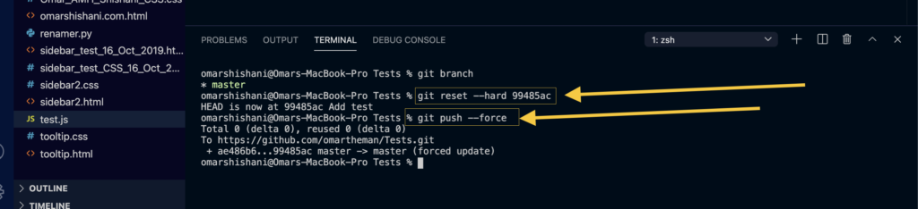 Git reset - -hard command. 