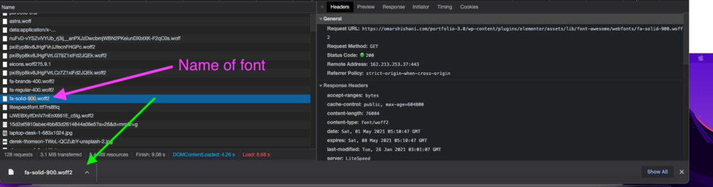 Fonts in "Network" tab in Chrome Dev Tools.