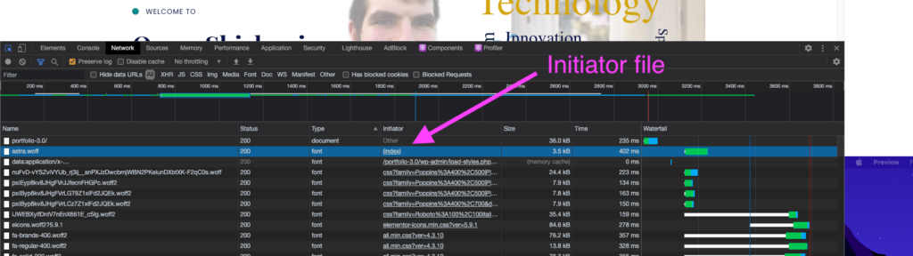 "Initiator" tab in "Network" tab in Chrome Dev Tools.