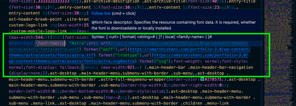 "@font-face" in VSCode editor.