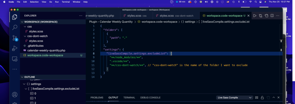 screenshot vscode workspace settings 