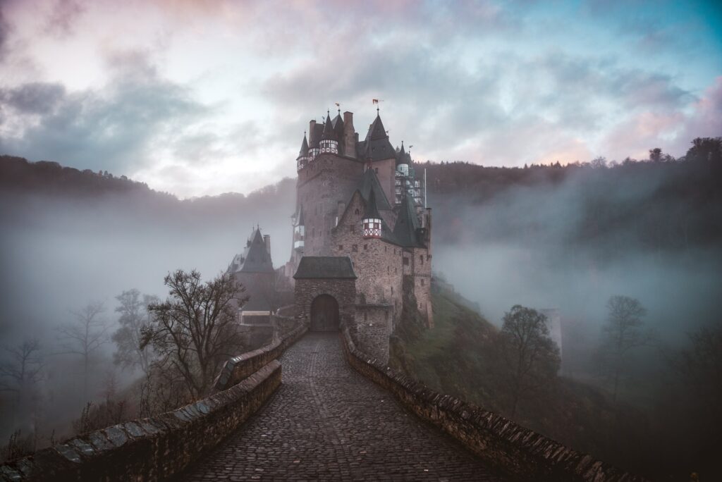 Castle out on a foggy hill