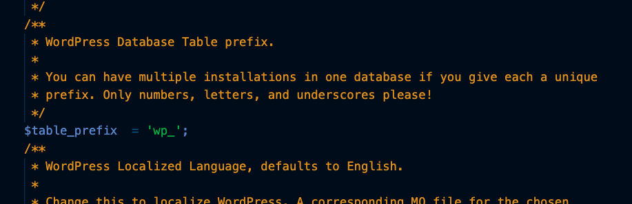 wp-config.php table prefix