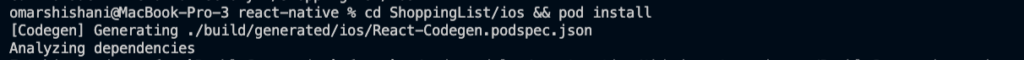 terminal cd to react native project
