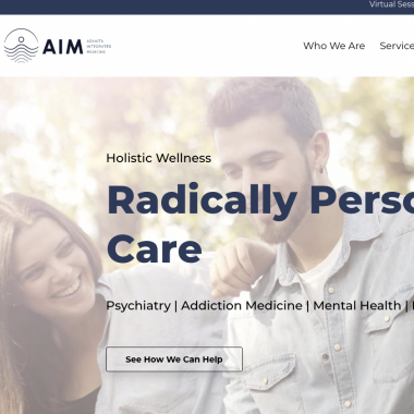 AIM Wellbeing homepage screenshot featuring smiling couple