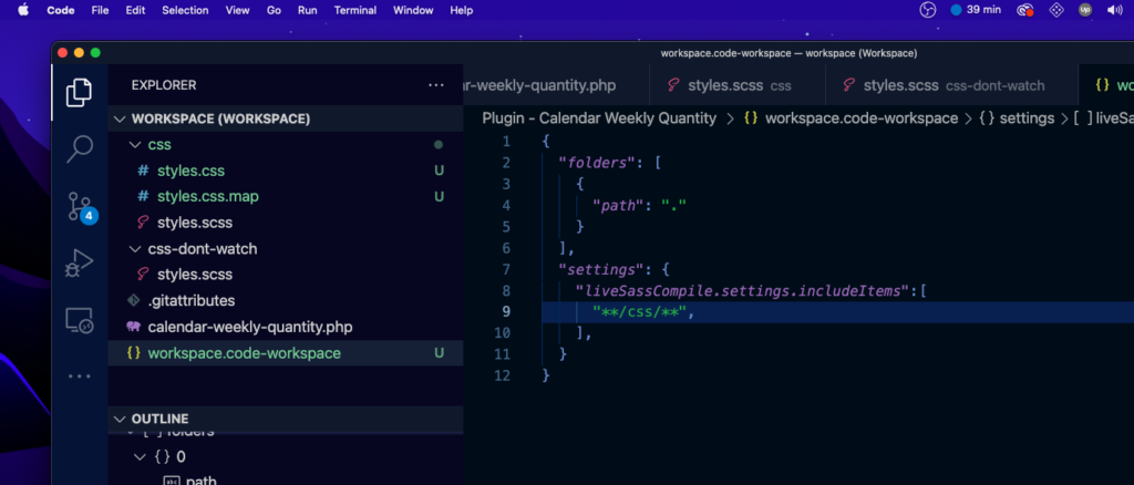 screenshot code workspace settings