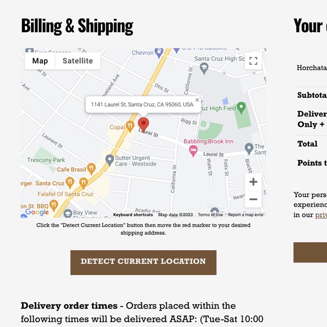 Screenshot of Google Map on WordPress checkout page